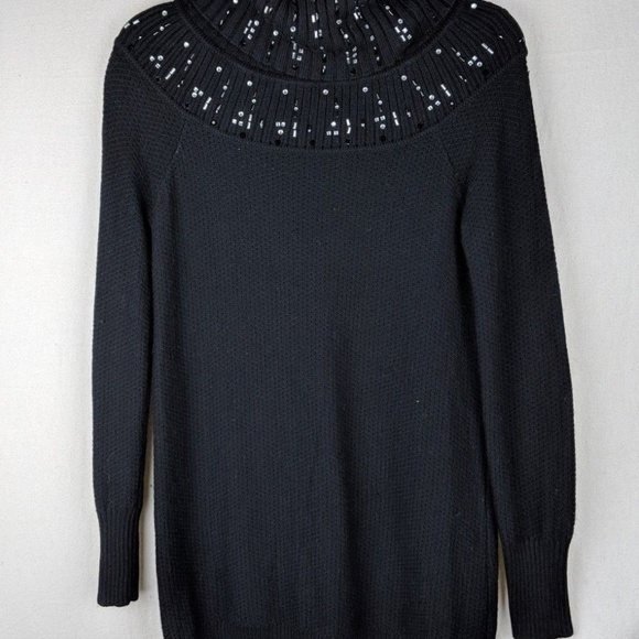 WHBM Black Turtleneck Sweater w Rhinestone Detail - Picture 2 of 3